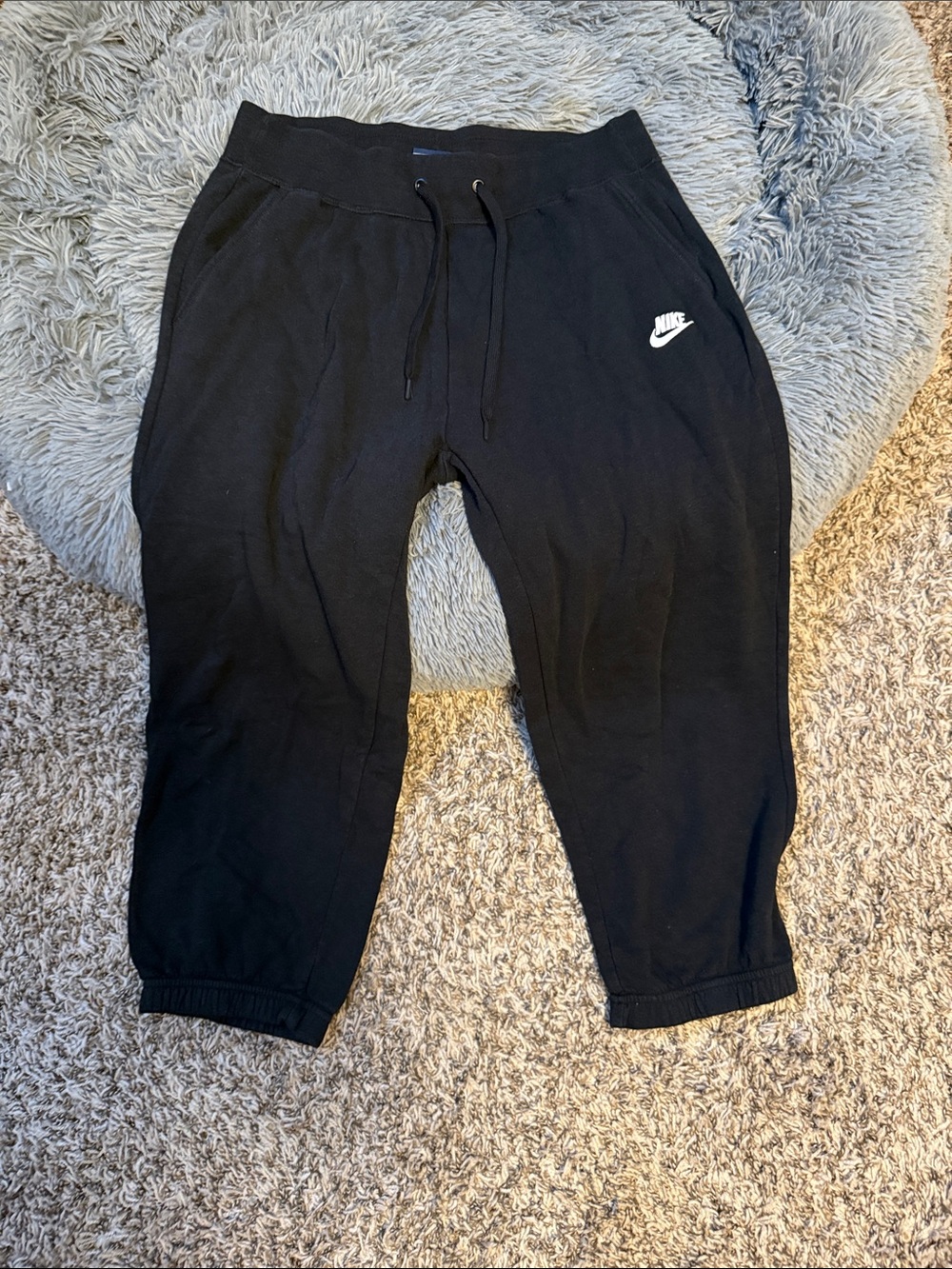 Nike Black capri Sweatpants with White Swoosh